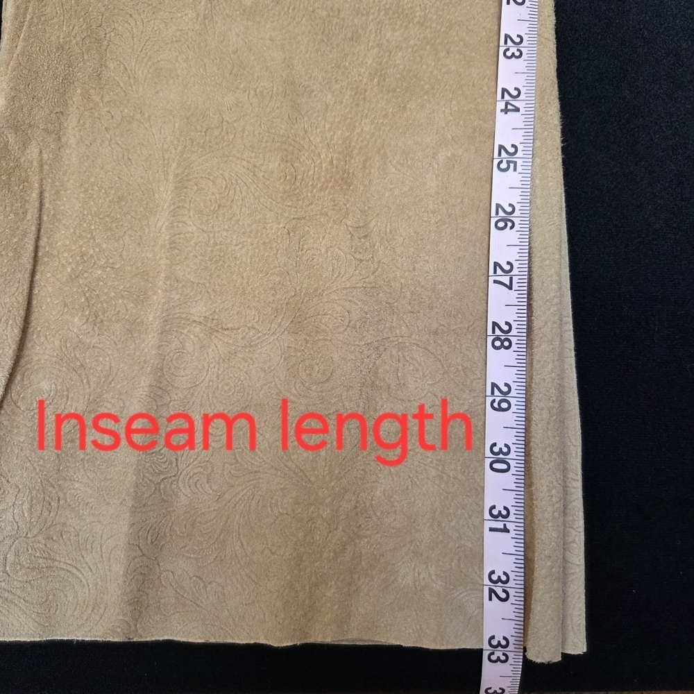 Suede Leather Pants Embossed Size 12 Bell Bottom Flare Leg Long - Picture 13 of 16
